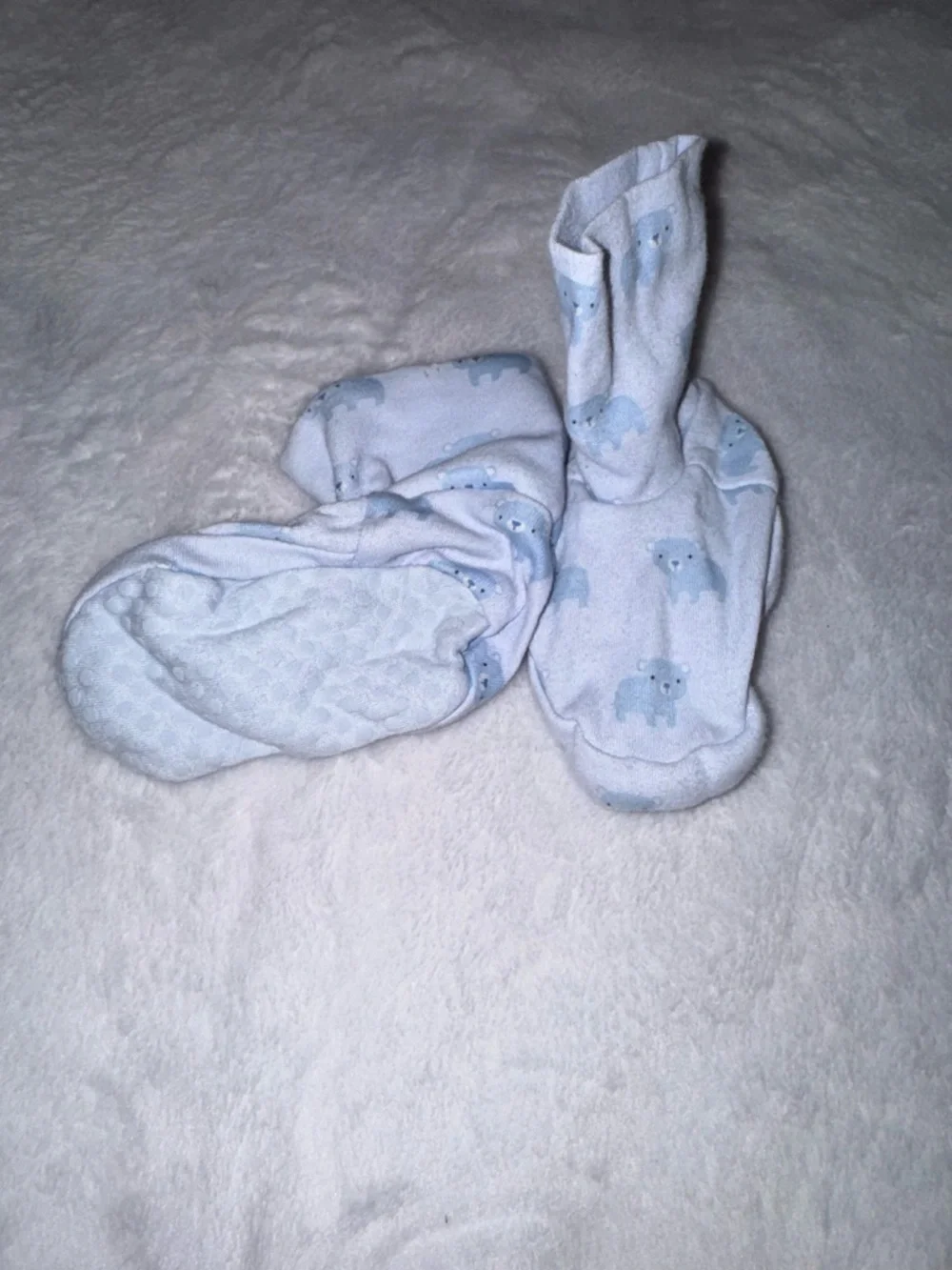 Baby 6-12 month soft slipper socks. Light blue Bear Pattern & dark blue Batman